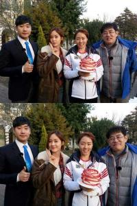 ‘빙상여제’ 이상화, ‘힐링캠프’ 이경규 성유리와 케이크 들고 ‘찰칵’