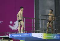 오후 훈련하는 북한 다이빙 선수들