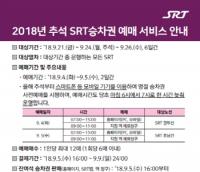 추석 SRT 승차권 예매...내달 4일(경부선), 5일(호남선)