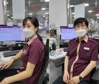 신속한 대처로 임산부 고객을 구한 SRT동탄역 이혜영, 백승찬(사진 왼쪽부터) 역무원./사진=SRT 제공