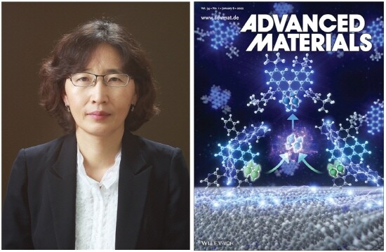 김윤희 교수와 ‘어드밴스드 머터리얼스(Advanced Materials)’ 2022년 1월 7일자 표지. 사진=경상국립대