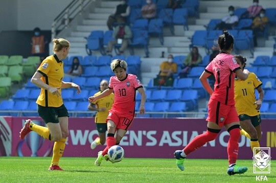 지소연의 결승골에 힘입어 여자축구 대표팀이 아시안컵 4강에 진출했다. 사진=KFA