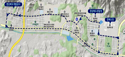 도청 신도시 자율주행 실증사업 1단계 구간(예정) (자료=경북도 제공)