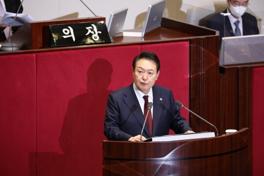 윤석열 대통령이 2023년도 예산안 시정연설에서 북한을 향해 ‘담대한 계획’을 받아들이라고 제안했다. 사진=박은숙 기자