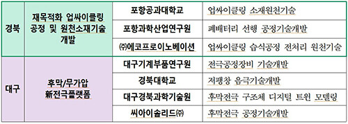 이차전지 분야 '무변형·초장수명 이차전지 원천소재 기술을 위한 재목적화 업싸이클링 연구' 과제. 자료=경북도 제공