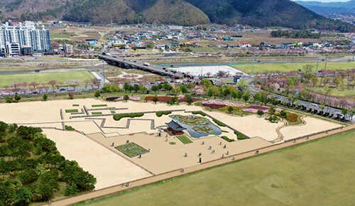 통일신라시대 연못인 '원지(園池)' 정비 예상도. 사진=경주시 제공