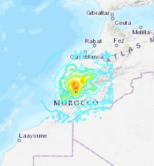 모로코에서 규모 6.8의 강한 지진이 발생했다. 사진=미국 지질조사국(USGS)