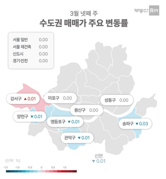 3월 4주차 수도권 아파트 매매가격 변동률. 제공=부동산R114