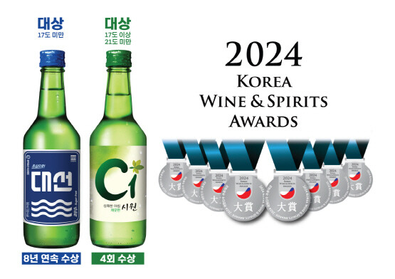 2024 대한민국 주류대상을 수상한 ‘대선’과 ‘C1’. 사진=대선주조 제공