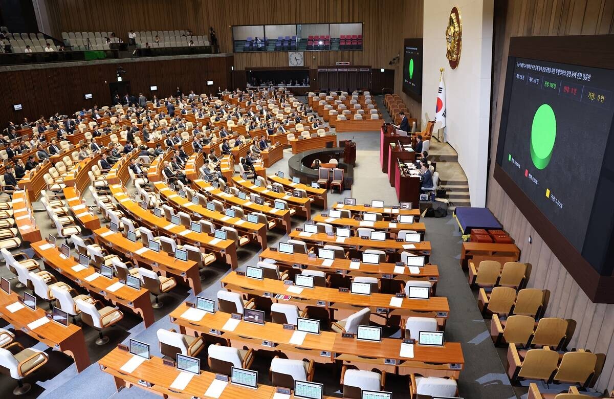 지난 2일 ‘채상병 특검법’이 더불어민주당 단독 표결로 국회 본회의를 통과한 모습. 사진=연합뉴스