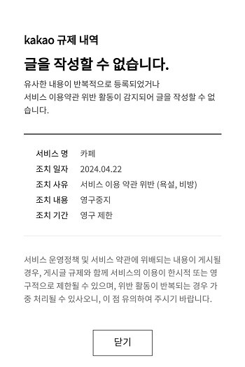 4월 중순부터 이어진 다음 카페 대규모 규제로 이용 정지 조치된 회원들의 대다수는 일상 글에 적힌 비속어나 은어까지 전부 신고됐다고 밝혔다. 사진=다음 카페 회원 제공