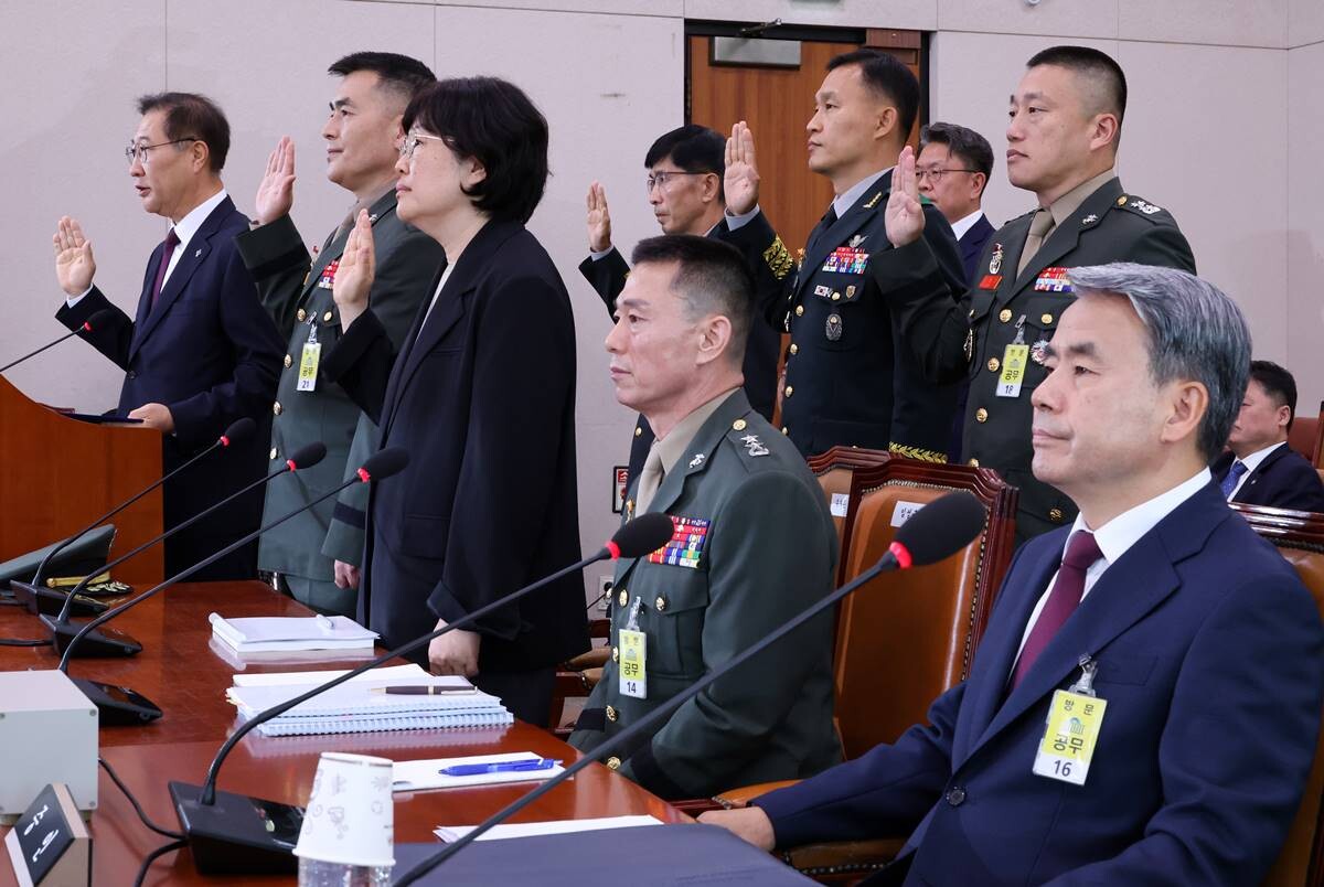 21일 채상병 특검법 입법청문회에서 이종섭 전 국방부 장관, 신범철 전 국방부 차관, 임성근 전 해병대 1사단장 등 3명이 증인 선서를 거부했다. 사진=연합뉴스