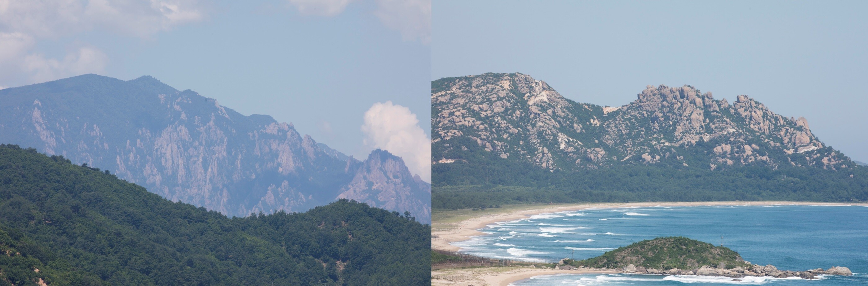 6월 26일, 강원 고성군 통일전망대에서 바라본 북한 금강산(왼쪽)과 구선봉(오른쪽). 사진=이종현 기자