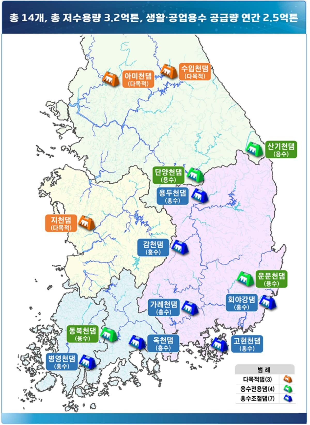 환경부가 지난 7월 30일 발표한 신규 댐 후보지 14곳. 자료=환경부