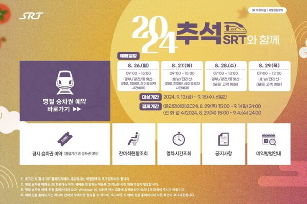 추석 명절 SRT 승차권 예매. 사진=SR 제공