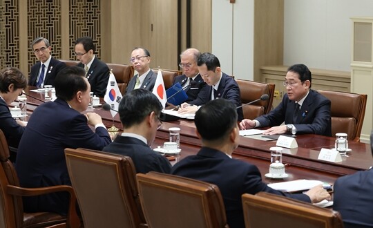 기시다 후미오 일본 총리가 9월 6일 서울 용산 대통령실에서 열린 윤석열 대통령과의 한일 확대 정상회담에서 발언하고 있다. 사진=연합뉴스