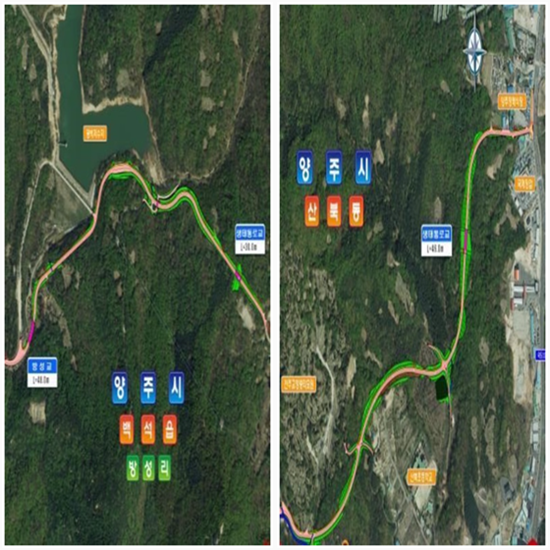 시도30호선(방성-산북)  1구간(왼쪽), 2구간(오른쪽) 위치도. 사진=양주시 제공