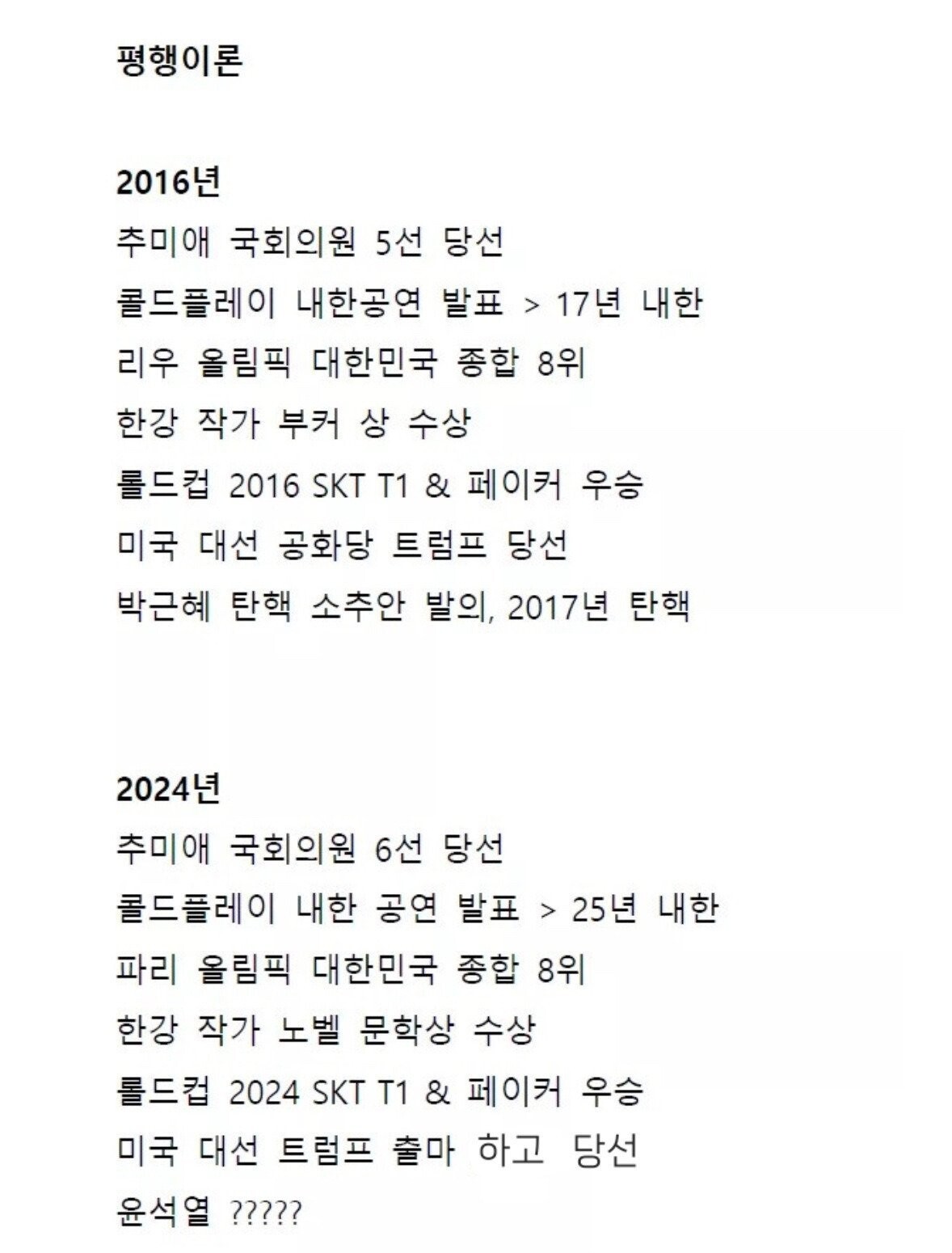 인터넷 커뮤니티에서는 윤석열 대통령 계엄 무산에 평행이론이 언급되고 있다. 사진=인터넷 커뮤니티 캡처