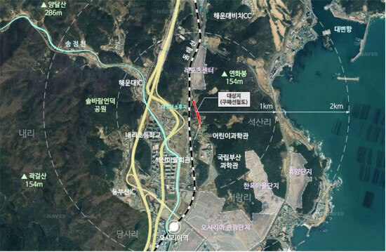 기장읍 석산리 일원 ‘탄소흡수형 생태계복원사업’ 대상지 위치도. 사진=기장군 제공
