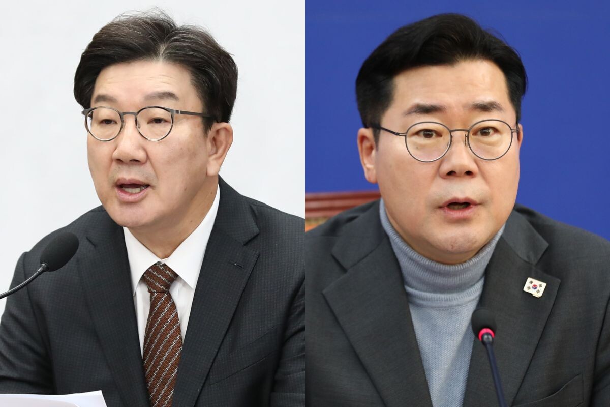 권성동 원내대푝(사진 왼쪽)과 박찬대 원내대표가 서로 다른 이유로 공수처 비판에 나서 눈길을 끈다. 사진=박은숙 기자