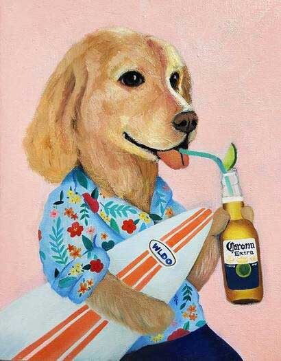 'Corona' in Paw 'Retriever': 27.3×34.8cm Oil painting&amp;mixed media 2024