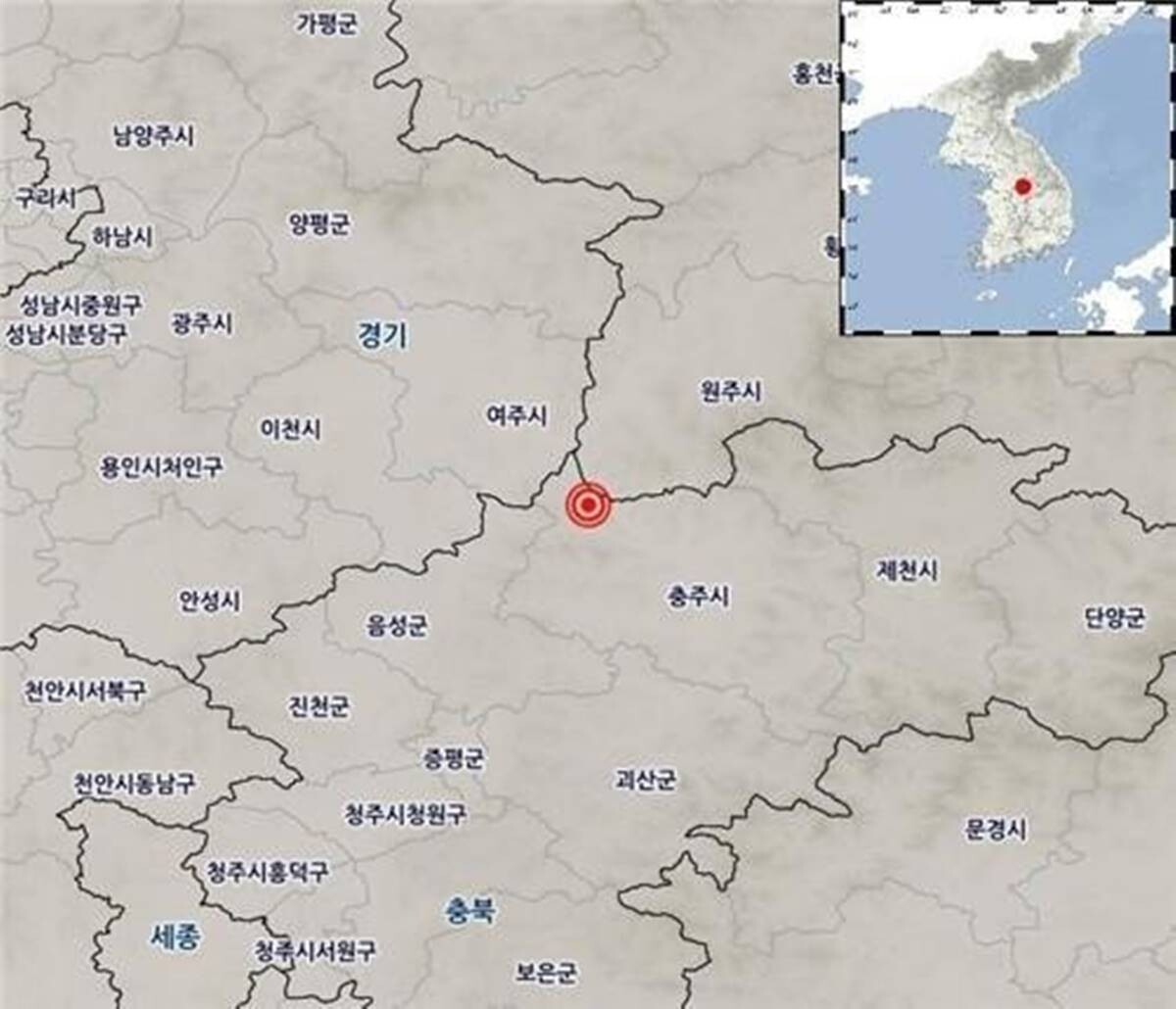 기상청은 7일 오전 2시 35분 충북 충주시 북서쪽 22km 지역에서 규모 3.1의 지진이 발생했다고 전했다. 사진=기상청 제공