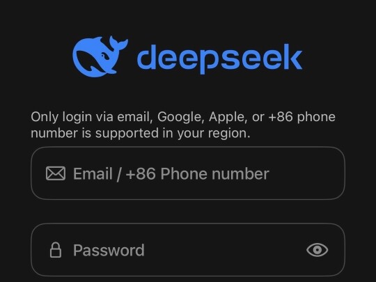 중국 인공지능(AI) 앱 '딥시크(DeepSeek)' 로그인 화면. 사진=연합뉴스