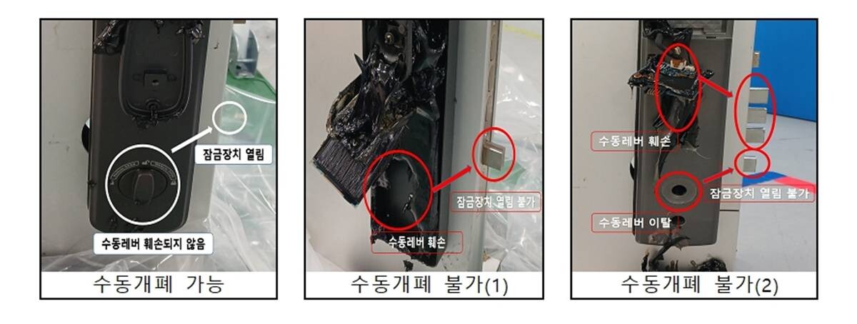 화재 시 열림 시험 후 제품 상태. 사진=한국소비자원 제공