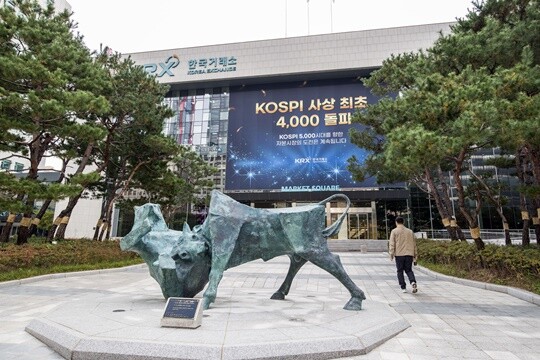 ‘한국거래소(KRX) IPO(기업공개·상장)’이 개점휴업 상태에 놓여 있다. 서울 영등포구 한국거래소에 코스피 사상 최고치 경신 현수막이 걸려있다. 사진=최준필 기자