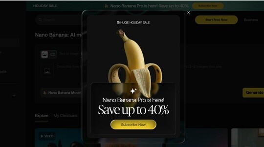 나노 바나나 프로 홈 화면.