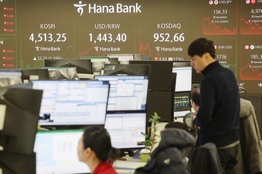 6일 서울 중구 하나은행 딜링룸 현황판에 코스피 지수 등이 표시되고 있다. 사진=연합뉴스