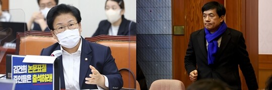 왼쪽부터 민주당 문정복 의원, 이성윤 의원 사진=일요신문 DB