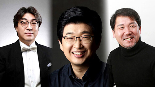왼쪽부터 지휘자 우성규, 지휘자 정 헌, 예술감독 정철원. 사진=경산시 제공