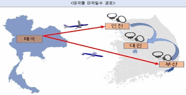 검찰이 파악한 태국발 마약 밀수 경로. 사진=부산지검 제공