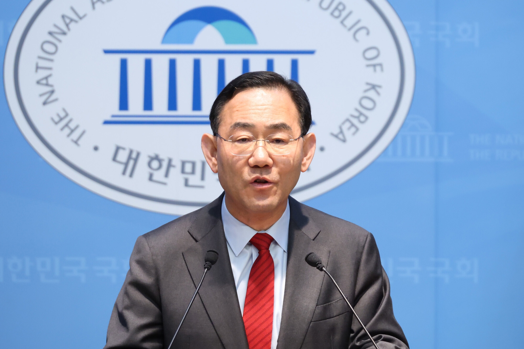 주호영 국민의힘 의원이 지난 4월 8일 국회에서 기자회견을 열고 대구시장 선거 출마에 대한 입장을 밝히고 있다. 사진=박은숙 기자
