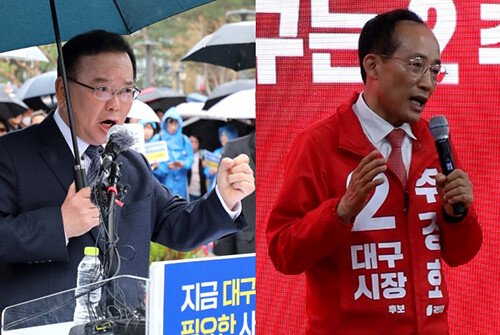 김부겸 더불어민주당 대구시장 후보(왼쪽)와 추경호 국민의힘 후보. 사진=김부겸·추경호 선거사무소 제공