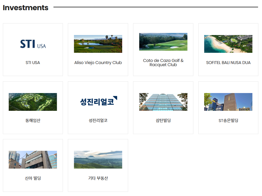 ST인터내셔널코퍼레이션이 소개하고 있는 부동산 포트폴리오. 사진=ST인터내셔널코퍼레이션 홈페이지 캡처