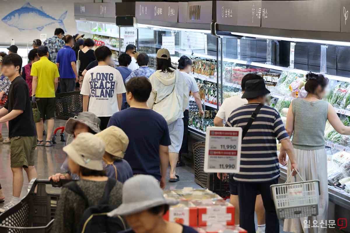식료품 코너를 둘러보는 고객들. 사진=임준선 기자