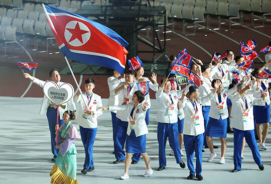 2026 아이치·나고야 아시안게임에 출전한 북한 선수단. 사진=연합뉴스